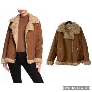 Michael Kors Tan Faux Suede Faux Shearling Lined Zip Up Jacket Size XXL